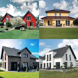 Vier verschiedene Einfamilienhäuser in einem Bild zusammengefasst
